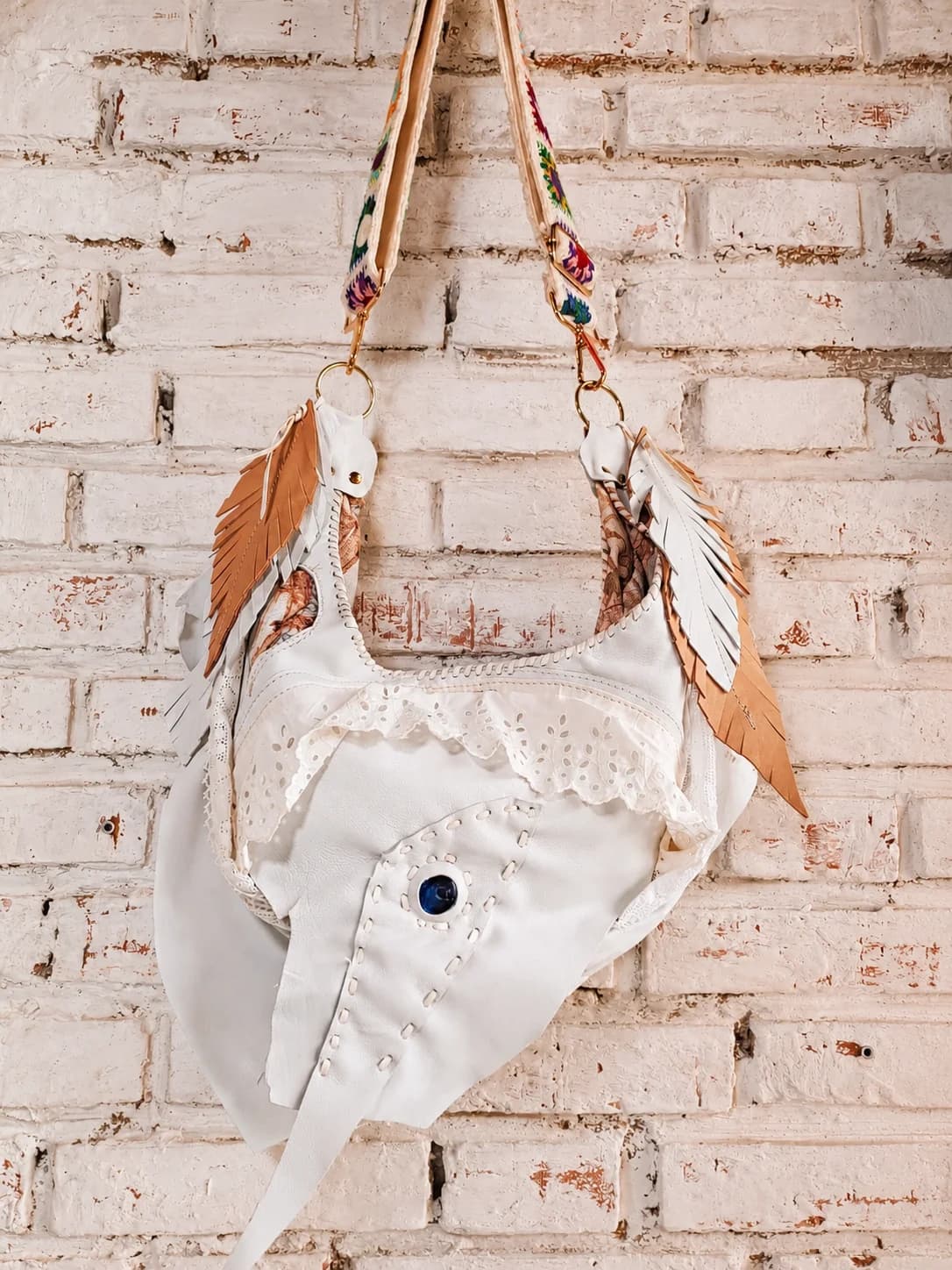 Bolso de Piel Blanco Western Soul — bolso artesanal Maraya