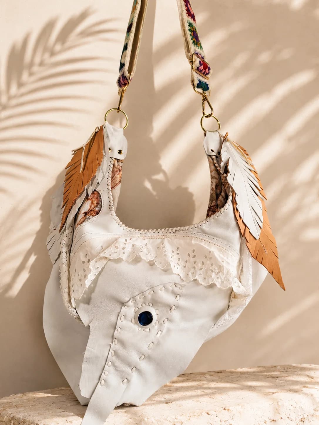 Bolso de Piel Blanco Western Soul — bolso artesanal Maraya