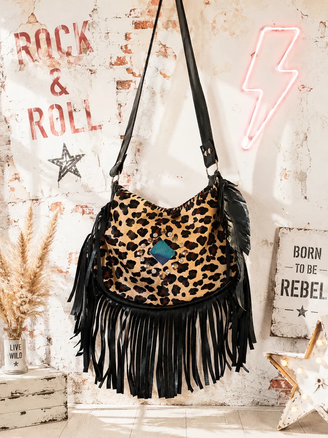 Bolso de Piel Leopardo Rock Rebel — bolso artesanal Maraya